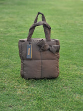 Large Square Puffy Hand Bag With Handle-Brown